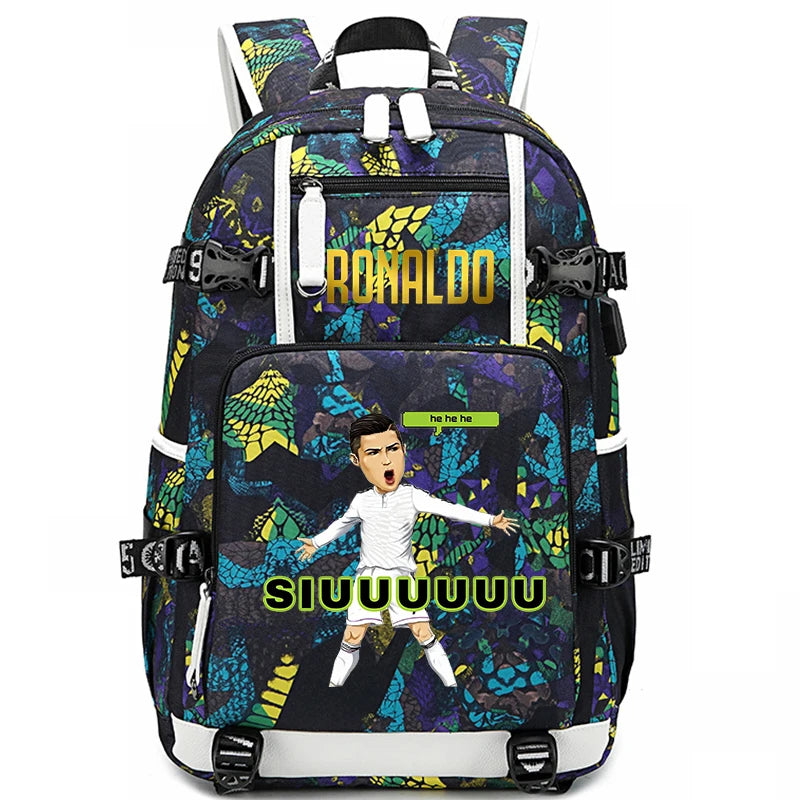 Sac d'école imprimé Ronaldo pour enfants, sac à dos pour étudiant, sac de voyage extérieur.