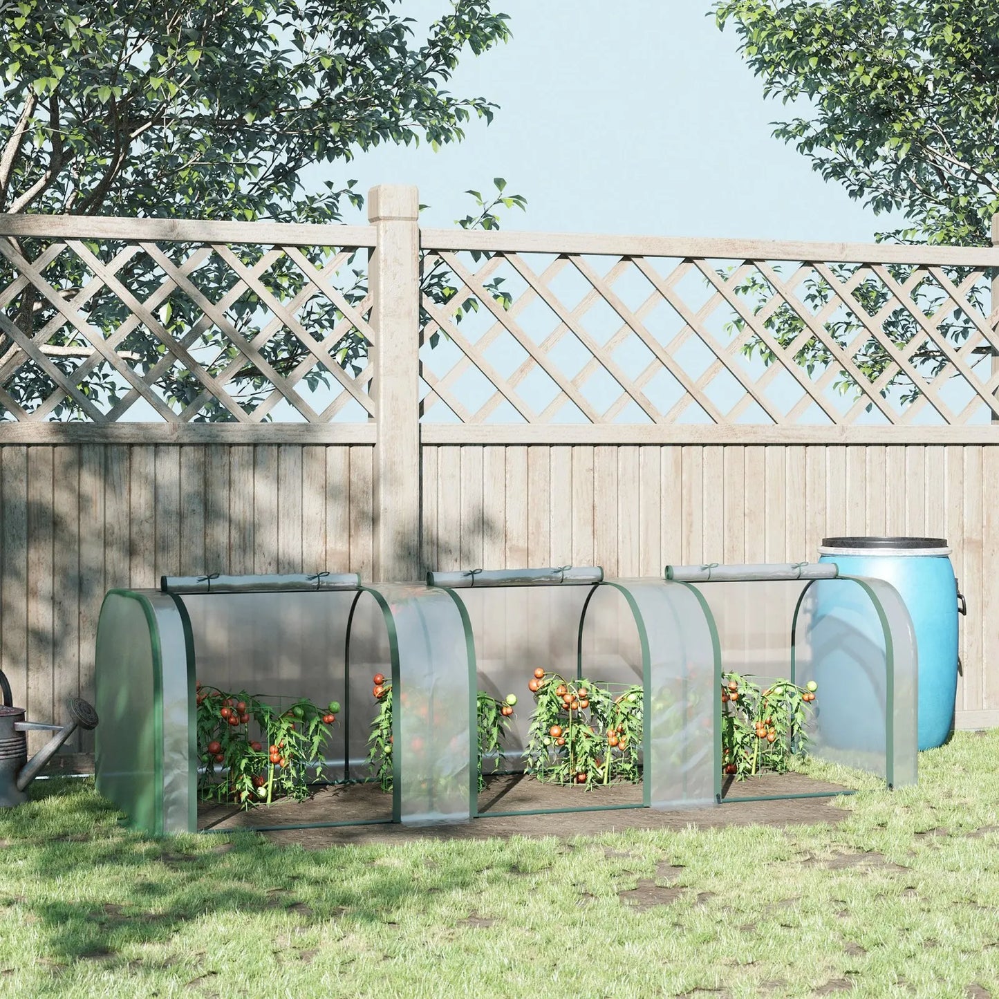 Serre de jardin tunnel Outsunny 295x100x80 cm avec 3 portes zippées, cadre en acier et bâche PVC imperméable et résistance aux UV