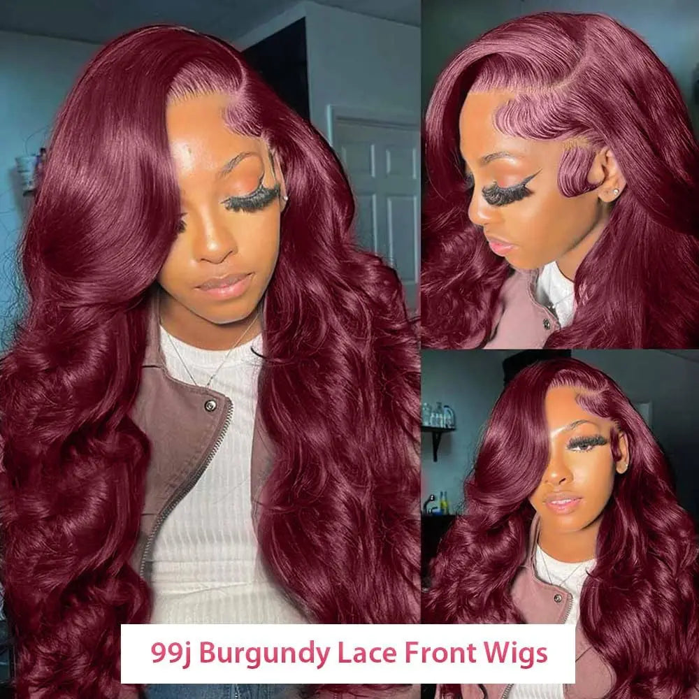 Perruque Body Wave 360 HD Cheveux Humains Bordeaux