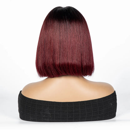 Perruque Bob courte droite colorée – cheveux humains 100%, dentelle 2x6 transparente, densité 250%