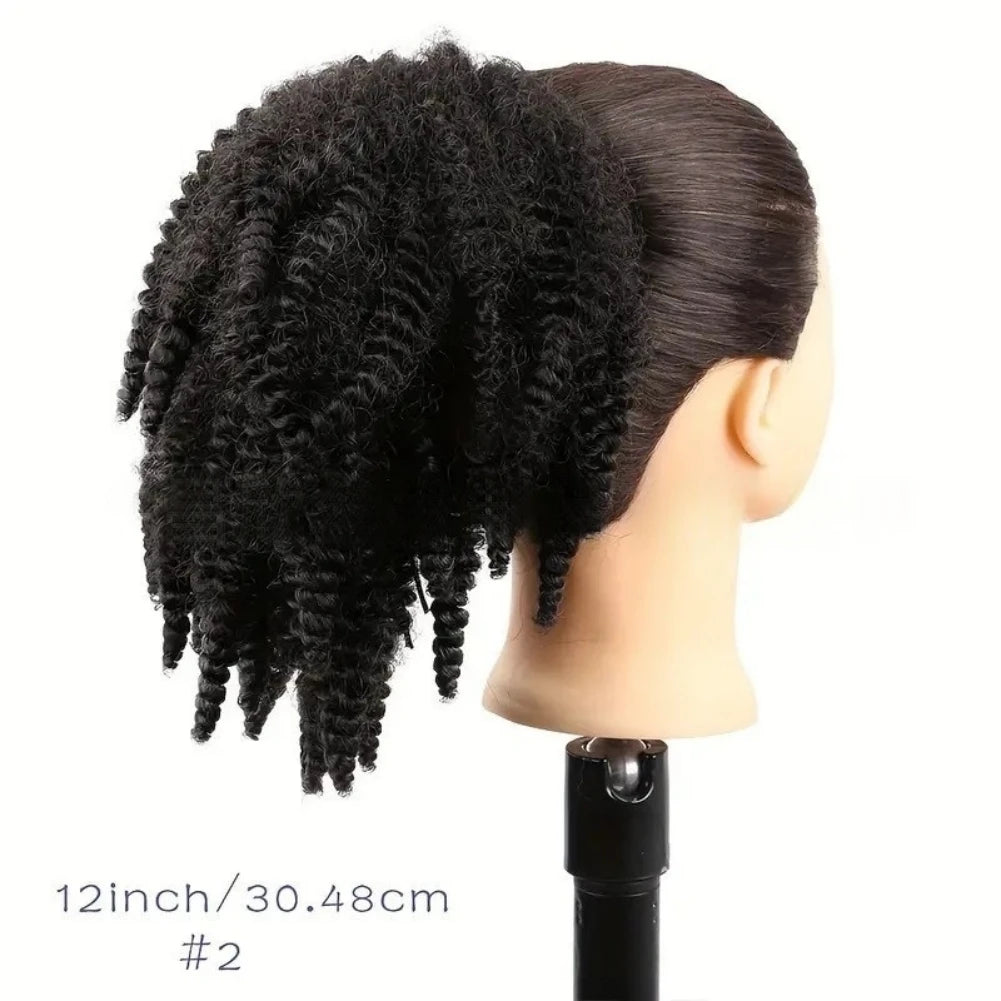 Queue de cheval synthétique afro bouclée courte à cordon .