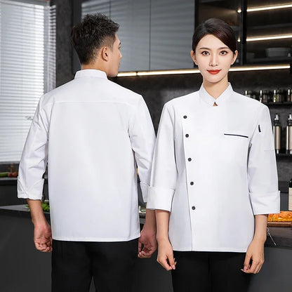 Uniforme Chef Hôtel Homme – Veste de Chef, Tablier à Manches Longues, Manteau de Cuisinier Restaurant, T-shirt Tenue Professionnelle, Uniforme Serveur, Vêtement de Travail