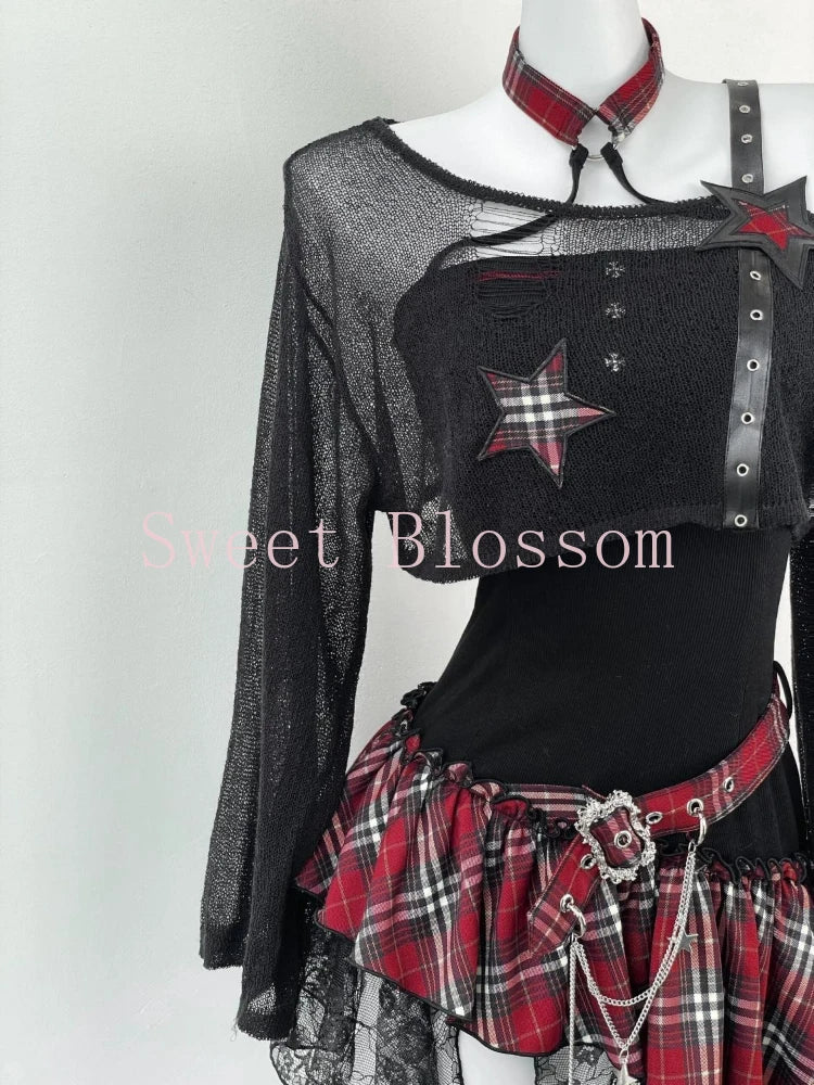 Ensemble mode américaine gothique fille, style chic slim