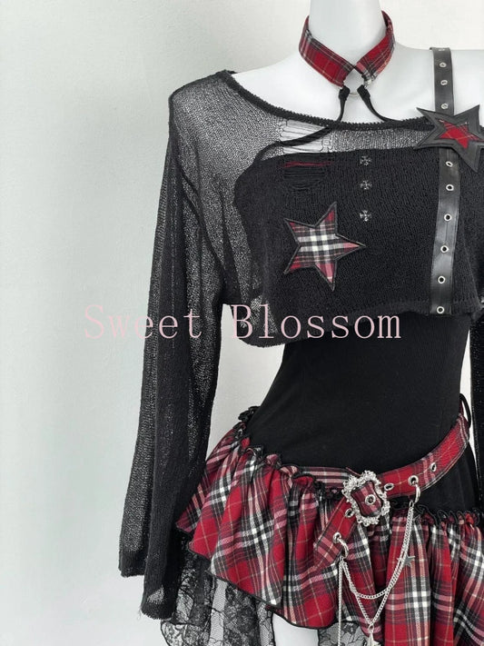 Ensemble mode américaine gothique fille, style chic slim