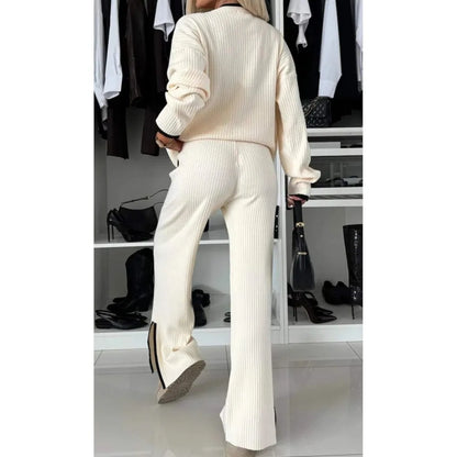 Tenue Décontractée Femme – Ensemble 2 Pièces Y2K, Pull Col Rond & Pantalon Large Élégant