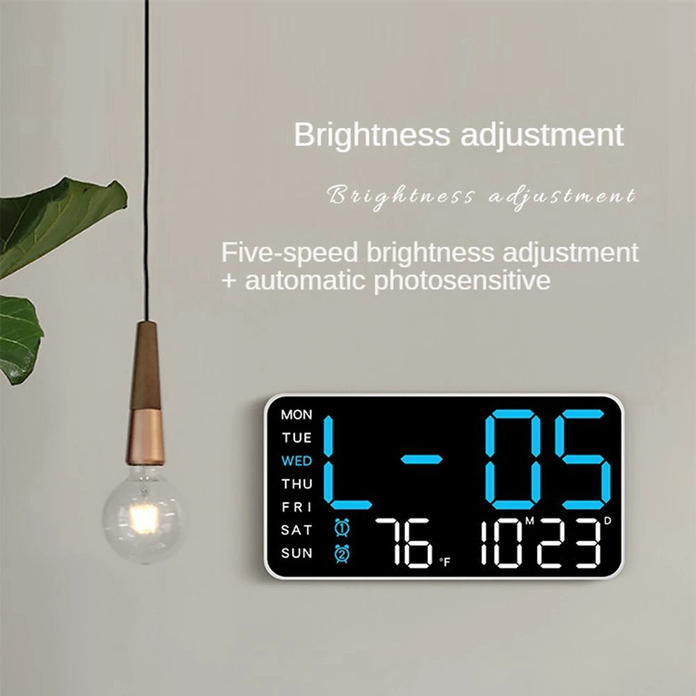Horloge électronique murale LED – Heure, température, date, semaine, réveil, luminosité ajustable, commande vocale