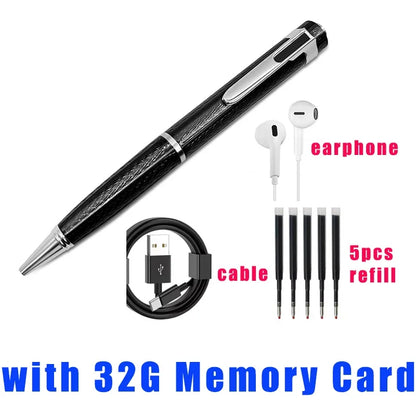 Stylo enregistreur vocal 128 Go portable USB, lecture MP3, pour conférences et cours, avec 5 recharges.