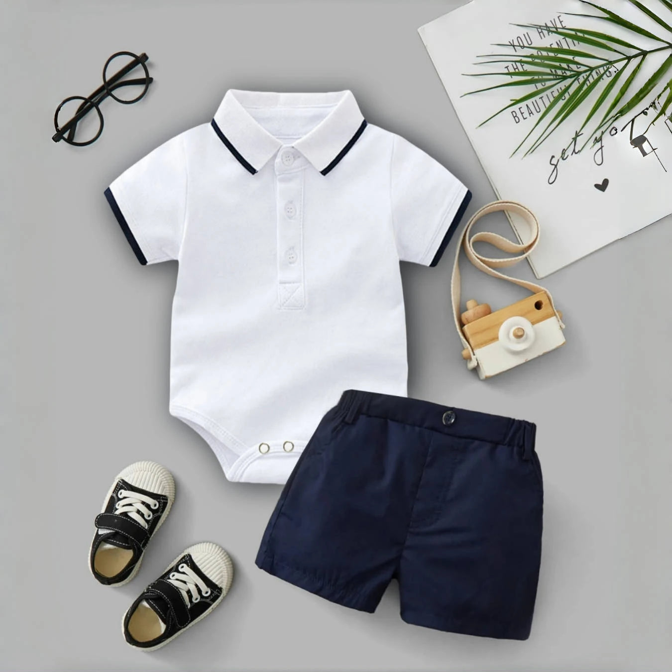 Ensemble 2 pièces bébé garçon – Coton, manches courtes, short avec poche, 9-36 mois