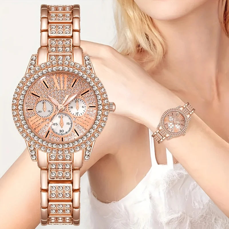 Montres femme quartz 6 pièces – Strass, cadran rond, minimaliste, Reloj Mujer, sans boîte