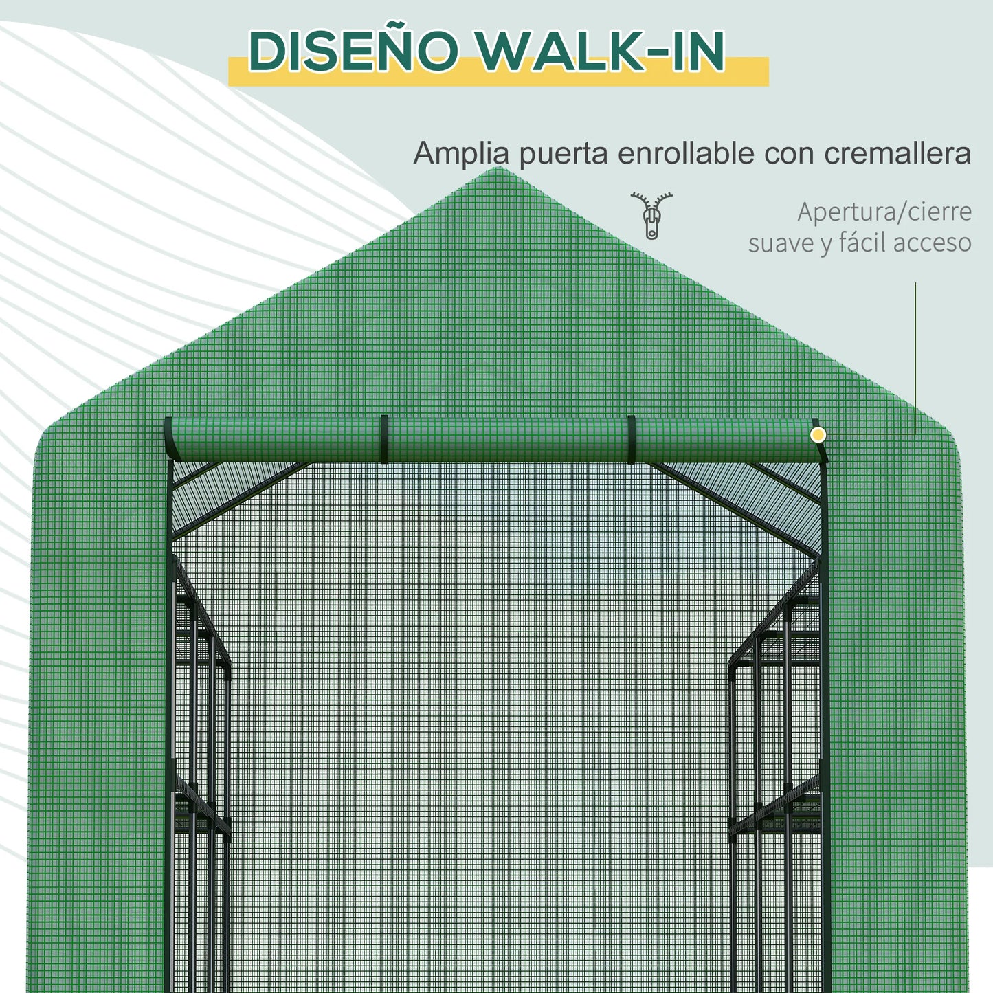 Petite serre Outsunny 244x180x210 cm verte avec 4 niveaux d'étagères, cadre acier robuste et bâche PE anti-UV