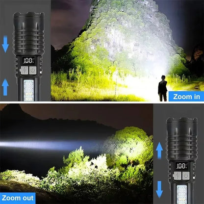 Lampe de Poche LED Haute Puissance 2025 avec Lumière Latérale COB, Rechargeable USB-C, prévision – Idéale pour Camping, Randonnée et Urgences en Plein Air