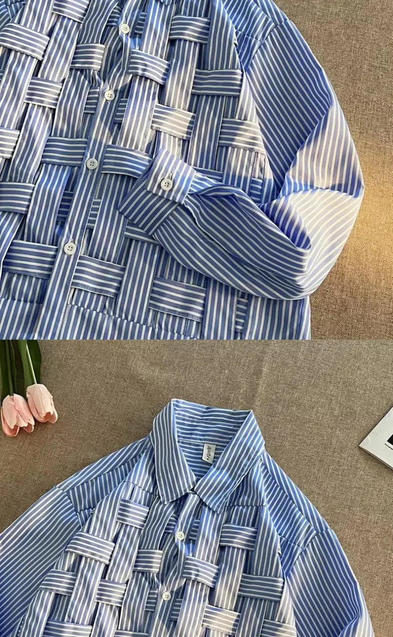 Chemise homme rayée – manches longues, streetwear coréen