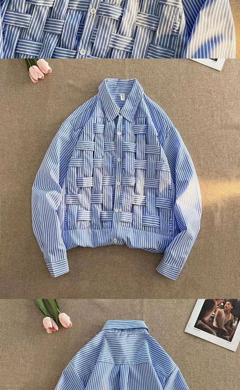 Chemise homme rayée – manches longues, streetwear coréen