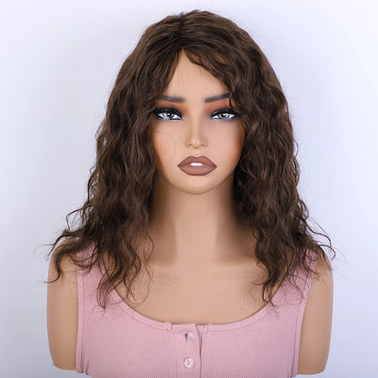 Perruque Cheveux Humains 100% Naturels, Coupe Lutin Courte Brun, Multi Séparation .