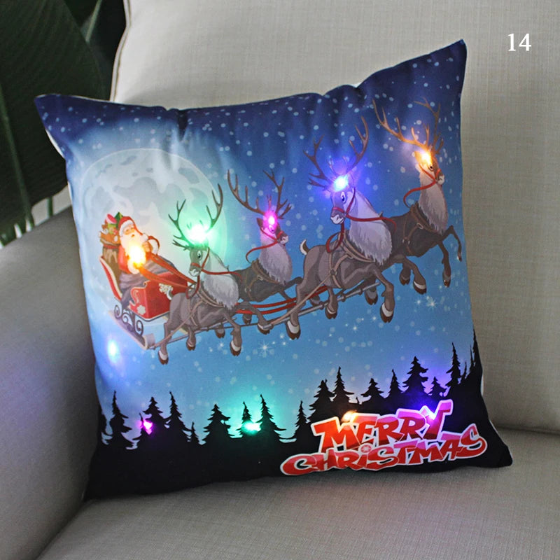 Housse coussin Noël LED Père Noël﻿– lumineux, déco maison, nouvel an