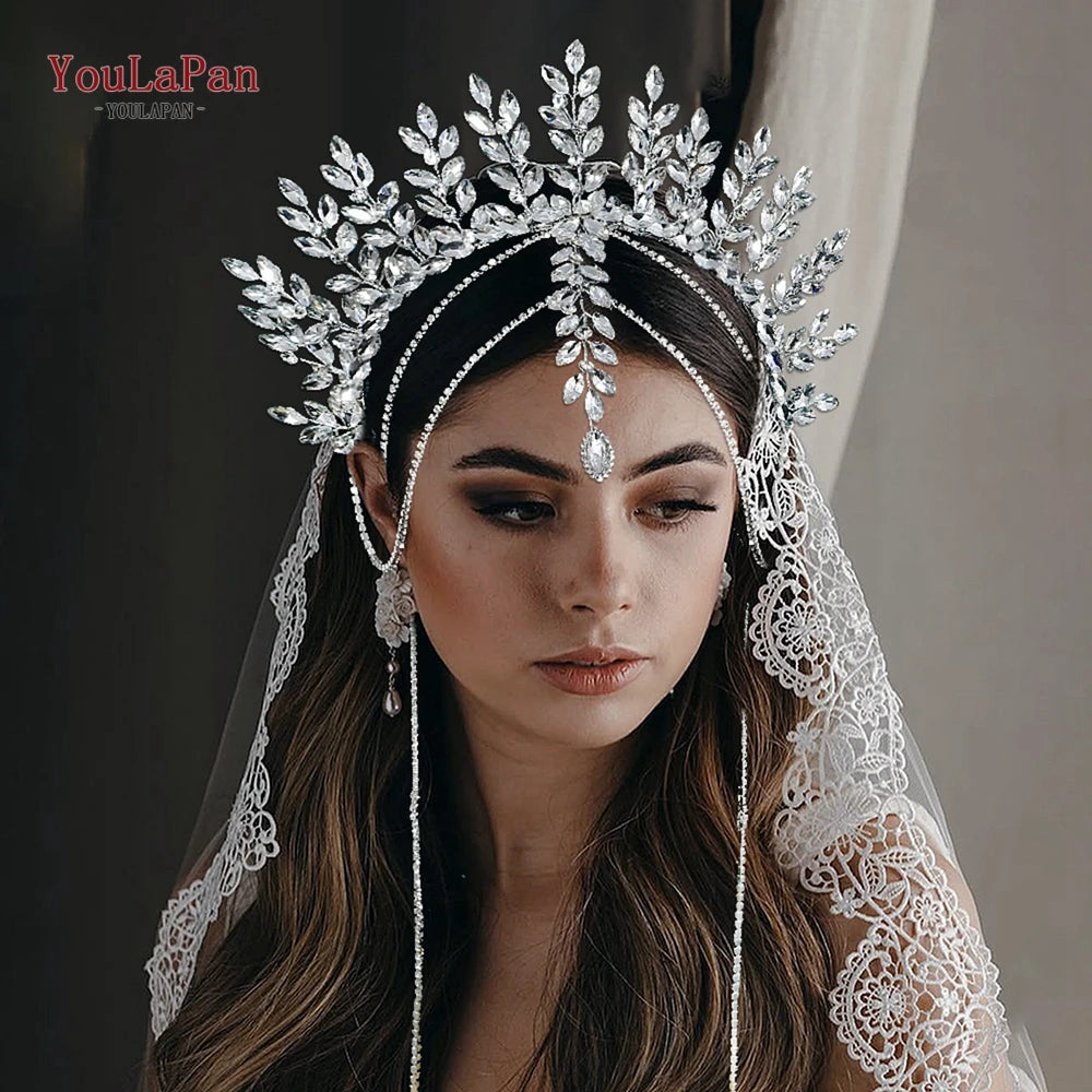 Couronne mariée YouLaPan – Faite à la main, strass luxe, diadème baroque, bijou cheveux HP952