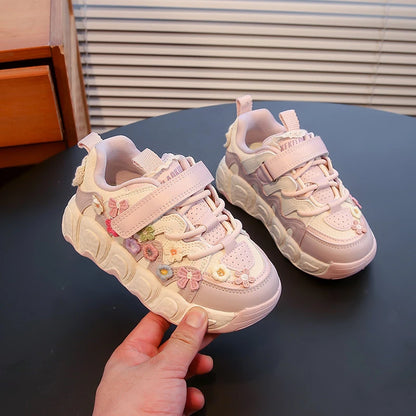Baskets cuir floral fille, décontractées et confortables