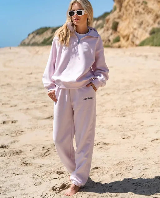 Ensemble Femme Automne-Hiver – Sweat à Capuche Zippé & Pantalon Épais, Style Décontracté Tendance