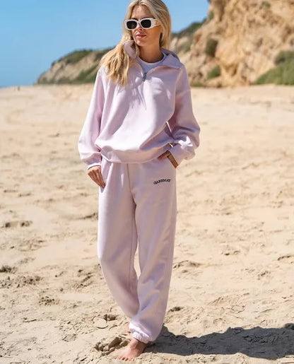 Ensemble Femme Automne-Hiver – Sweat à Capuche Zippé & Pantalon Épais, Style Décontracté Tendance