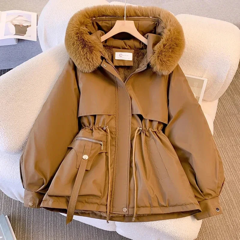 Veste d'Hiver Femme – Parka Longue Chaude avec Grand Col en Fourrure, Capuche, Doublure Laine, Manteau Rembourré, Vêtement de Neige Tendance