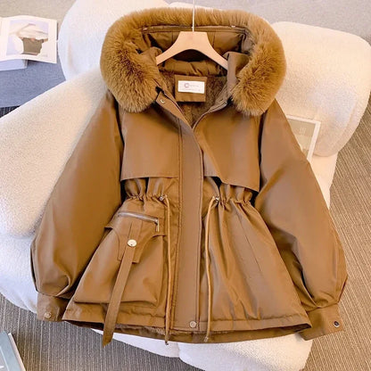 Veste d'Hiver Femme – Parka Longue Chaude avec Grand Col en Fourrure, Capuche, Doublure Laine, Manteau Rembourré, Vêtement de Neige Tendance