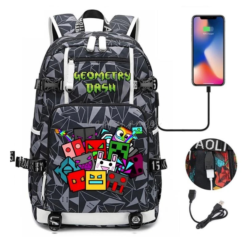 Sac à dos imprimé géométrique pour filles et garçons, sac à dos en toile pour ordinateur portable, sac à dos pour femme, sac à dos pour adolescent et étudiant, nouvelle mode .