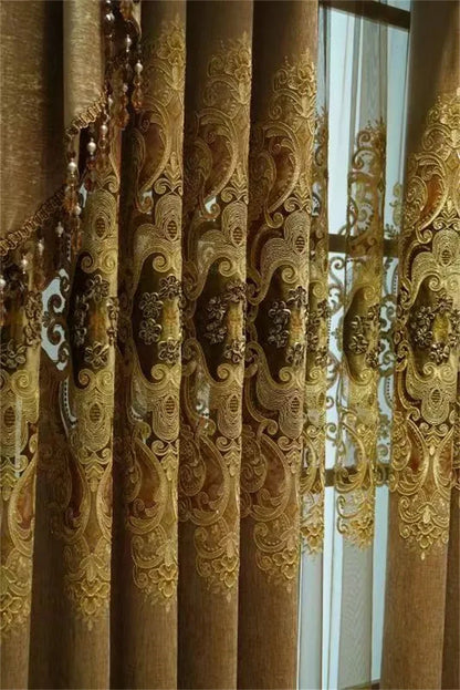 Rideau Brodé Luxe – Chenille, Style Européen, Avec Cantonnière .