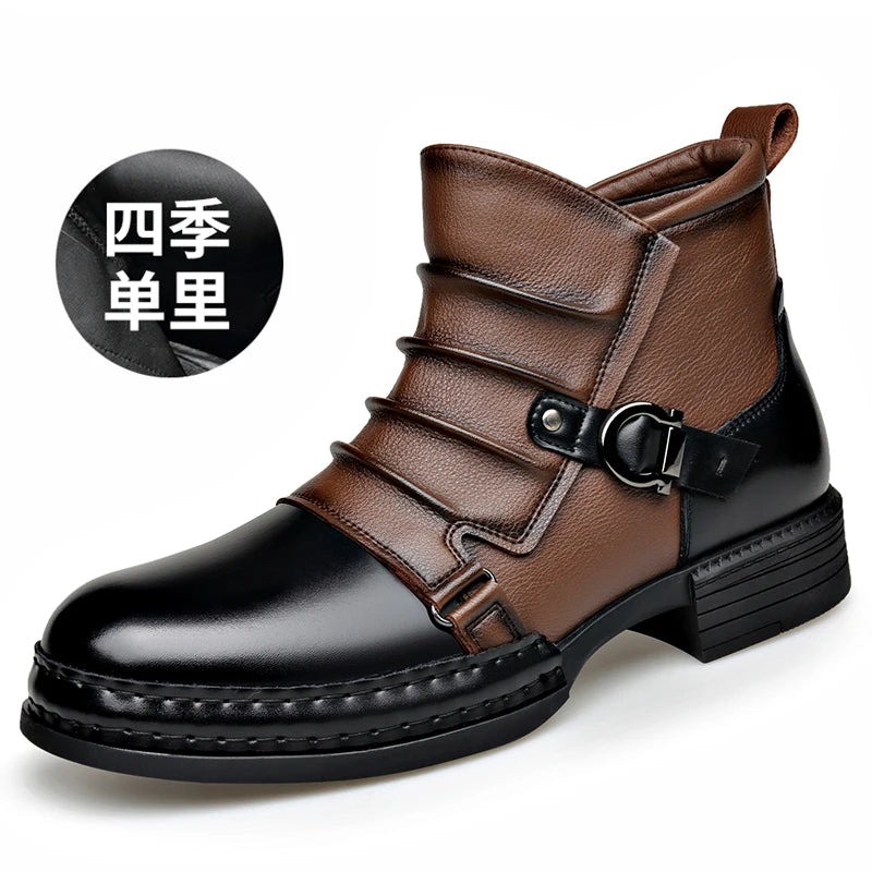 StephanBoots - Bottes basses rétro homme cuir peluche hiver