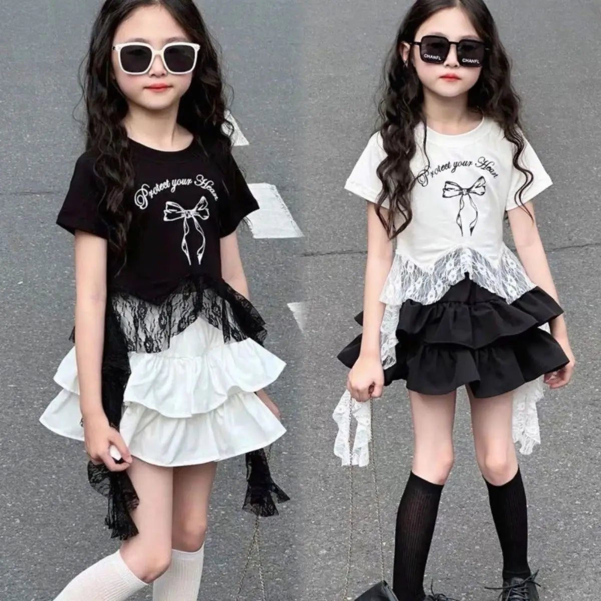 Ensemble été fille 2-10 ans : haut + jupe, costume princesse élégant, nouvelle collection  .