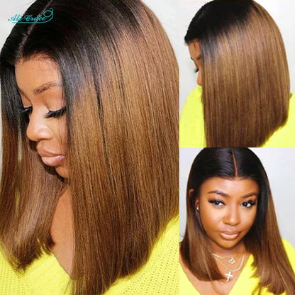 Ali Grace-Perruque Bob Lace Wig naturelle lisse ombrée, cheveux courts, 13 age, T1B/30, pre-plucked .