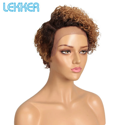 Perruque Bob Lace Front 100% Naturelle, Cheveux Crépus Bouclés, Pixie Court, Sans Colle, 13x1 .