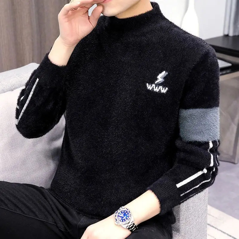 Pull KPOP Harajuku à Manches Longues – Style Vintage, Coupe Cintrée ou Ample, Col Mi-Haut, Tricot, Mode décontractée d'Hiver