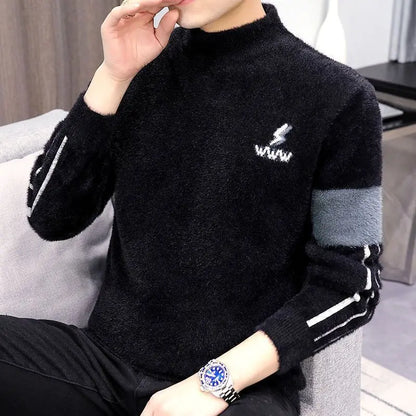 Pull KPOP Harajuku à Manches Longues – Style Vintage, Coupe Cintrée ou Ample, Col Mi-Haut, Tricot, Mode décontractée d'Hiver