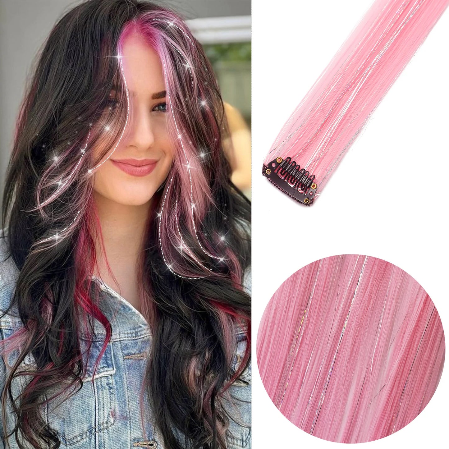 Extensions capillaires synthétiques à reflets colorés pour filles, postiches lisses multicolores de 22 pouces, 6 pièces/paquet