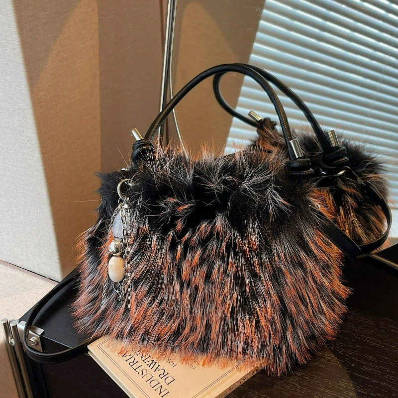 Sac bandoulière femme – Moelleux, couleur dégradée, boucle, mignon, automne hiver, fashion