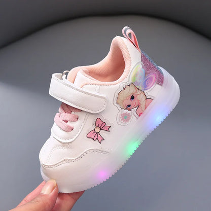 Chaussures LED Elsa princesse pour filles, cuir PU antidérapant, printemps