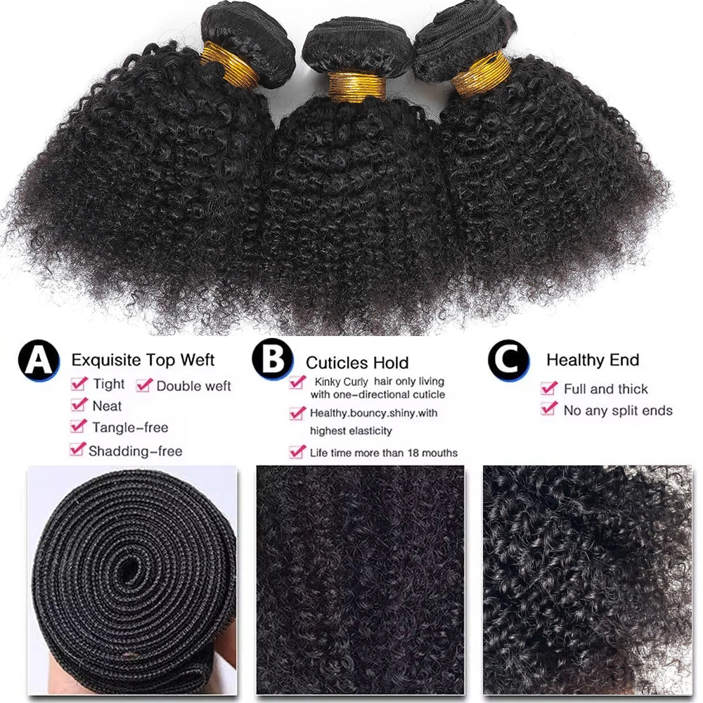 Bundles Cheveux Humains Bouclés Indiens Afro 100% Naturel 4B﻿, 4C
