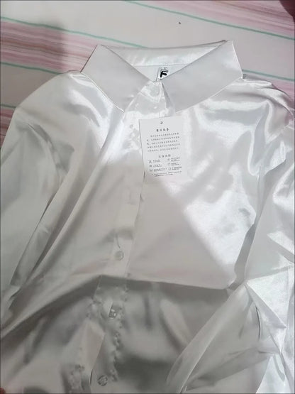 Chemise femme en satin – manches longues, vintage élégante, bureau & décontractée (été/automne)
