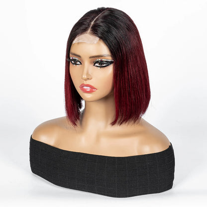 Perruque Bob courte droite colorée – cheveux humains 100%, dentelle 2x6 transparente, densité 250%