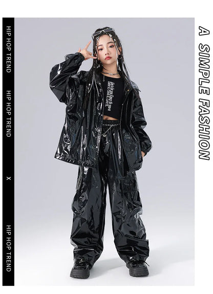 Costume Danse Jazz Garçon Filles, Pantalon Cuir Brillant Rouge, Streetwear Hip Hop Scène .