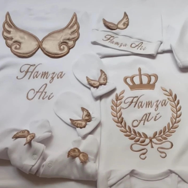 Barboteuse Bébé Jetable avec Nom, Ailes d'Ange, Sortie de Maternité .