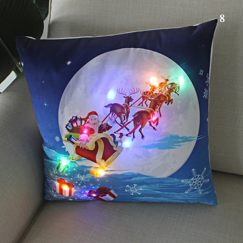 Housse coussin Noël LED Père Noël﻿– lumineux, déco maison, nouvel an