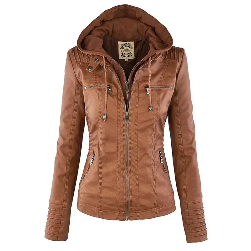 Veste Gothique en Simili Cuir PU pour Femme – Manteau à Capuche Noir, Veste Moto Chaude pour Automne et Hiver, Vêtements d'Extérieur Stylés
