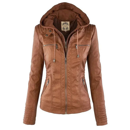 Veste Gothique en Simili Cuir PU pour Femme – Manteau à Capuche Noir, Veste Moto Chaude pour Automne et Hiver, Vêtements d'Extérieur Stylés