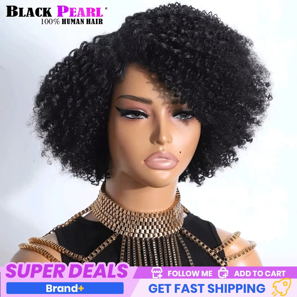 Perruque bouclée crépue femme – Cheveux humains, pré-épilée, dentelle HD, 180%, sans colle