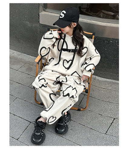 Ensemble survêtement fille 5-12 ans, sweat à capuche et pantalon, automne-hiver .