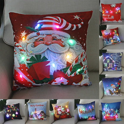 Housse coussin Noël LED Père Noël﻿– lumineux, déco maison, nouvel an