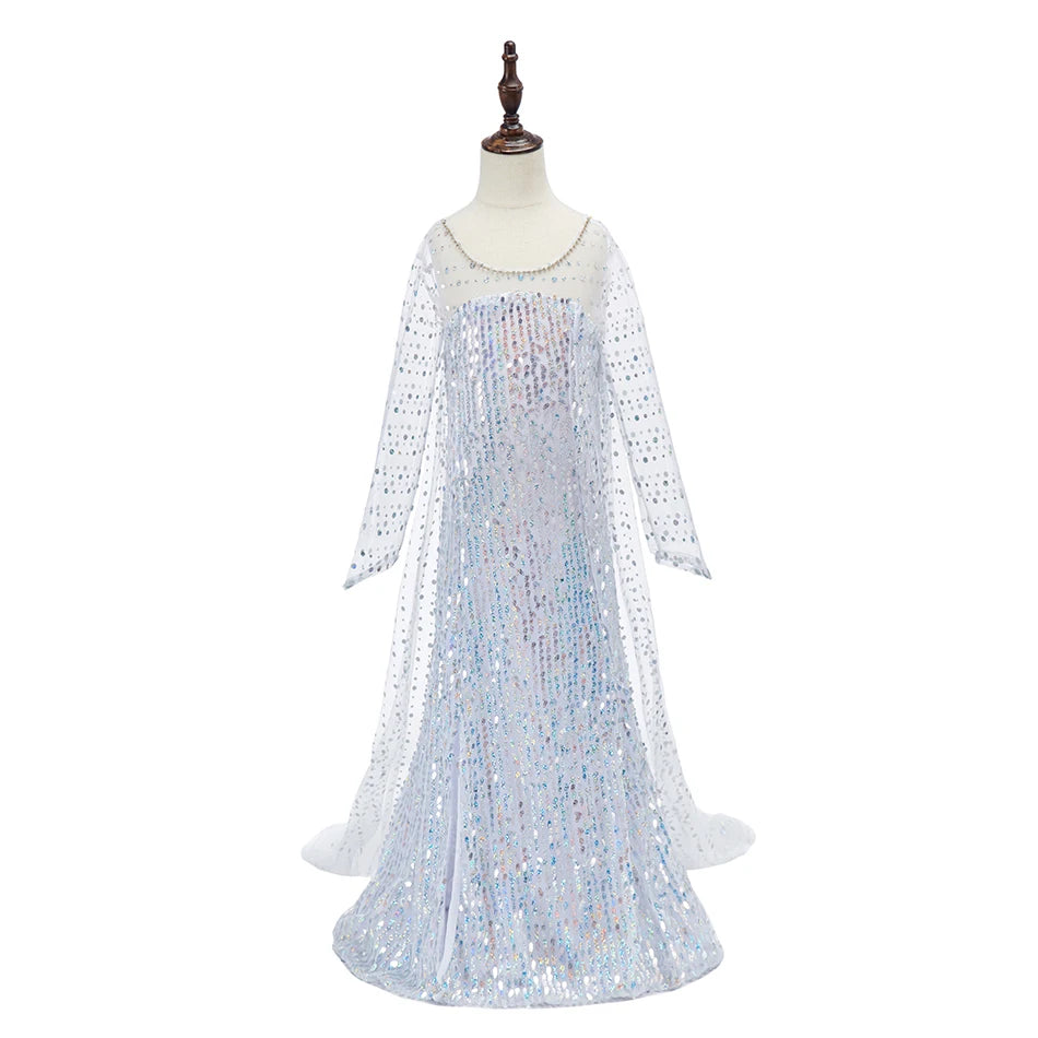 Robe princesse fille – Paillettes, Elsa cosplay, robe blanche, Noël, carnaval