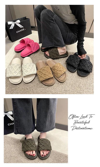 Pantoufles été femme à semelle épaisse, sandales de plage tendance,