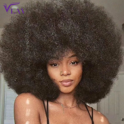 Perruque Cheveux Humains Afro Bouclée, HD, Sans Colle, Haute Densité .